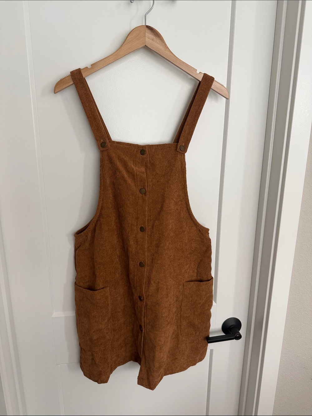 Ribbed Corduroy Jumper Dress in Camel